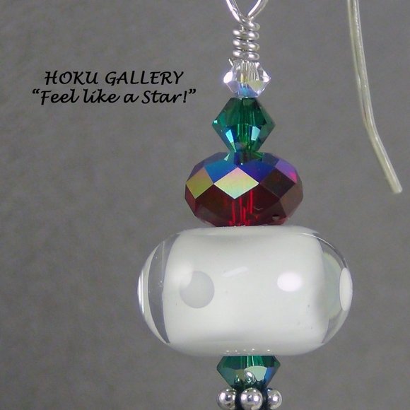 NWOT Earrings Red White & Green w/ Swarovski Crystals Handmade SS Ear wires 2" - Picture 8 of 10